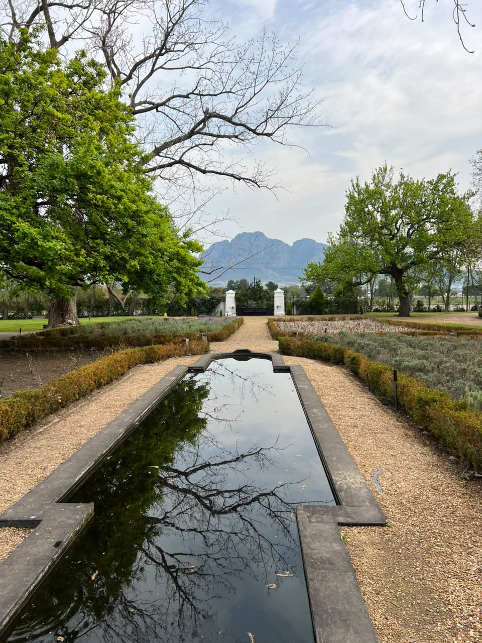 The garden and reflecting pool at La Paris Estate